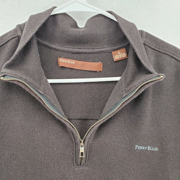 Perry Ellis Sweater Men's Long Sleeve 1/4 Zip Mock Neck Pullover Brown XL - Picture 7 of 12